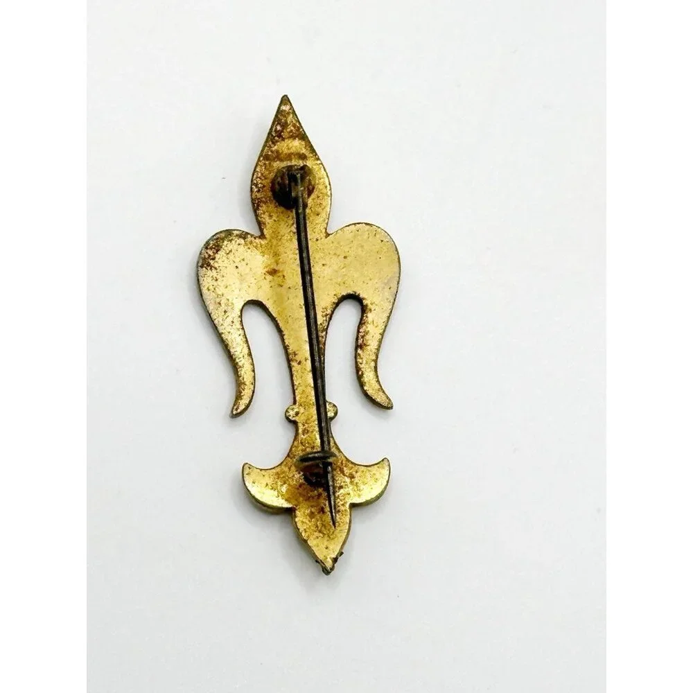 Vintage C Clasp Damascene Style Fleur De‎ Lis Pin Brooch